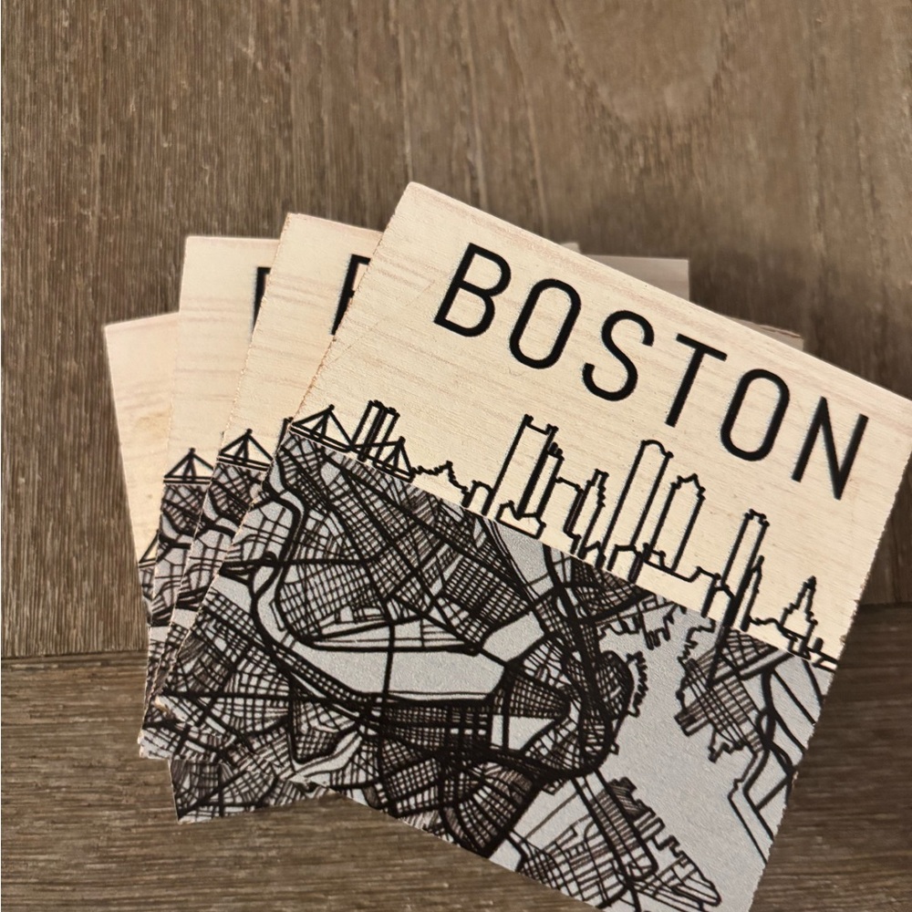Rustic Marlin Boston Map Wooden Coaster Set - Natural Wood